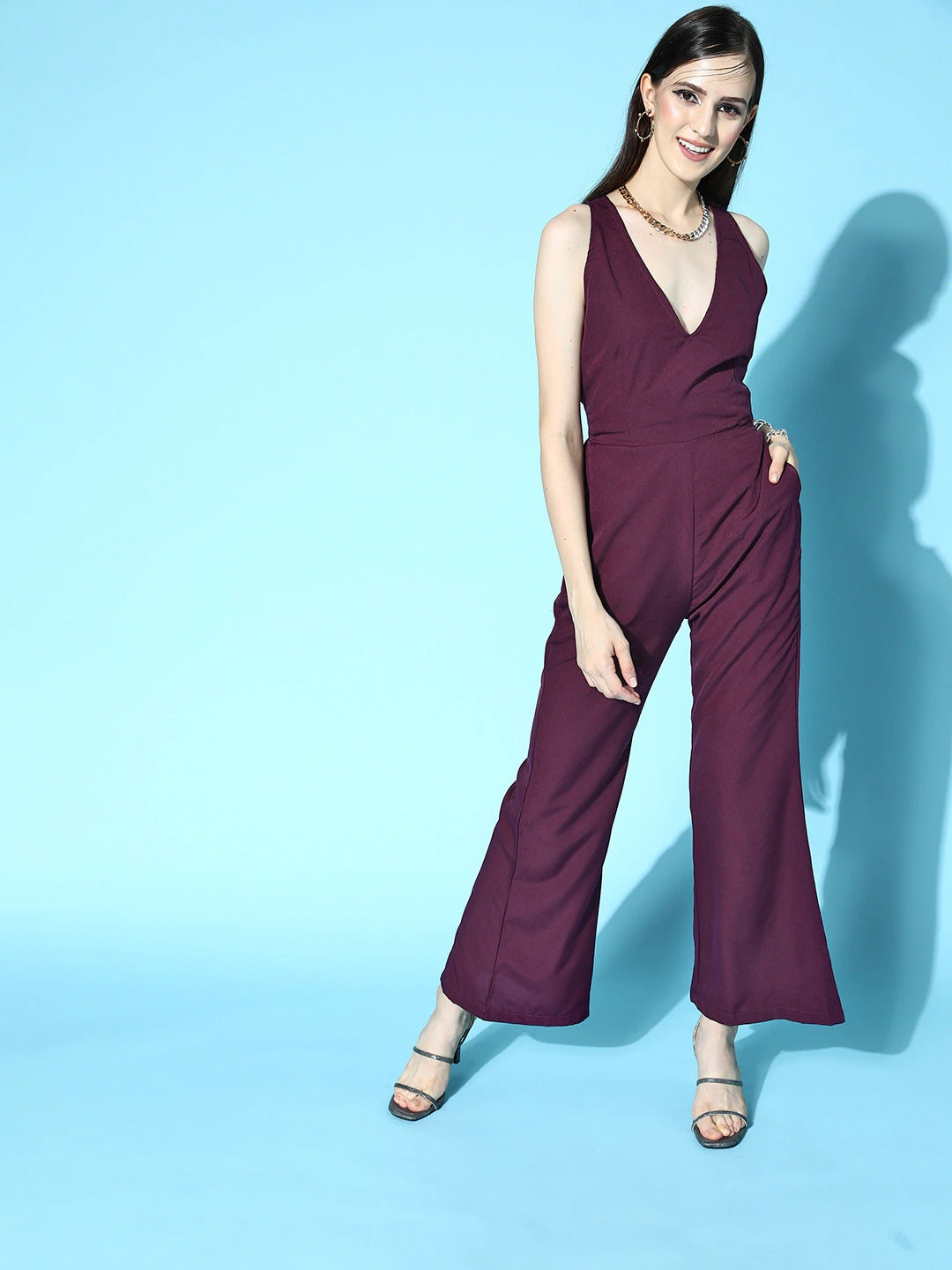 Women Purple Solid Joyful Jumpsuit