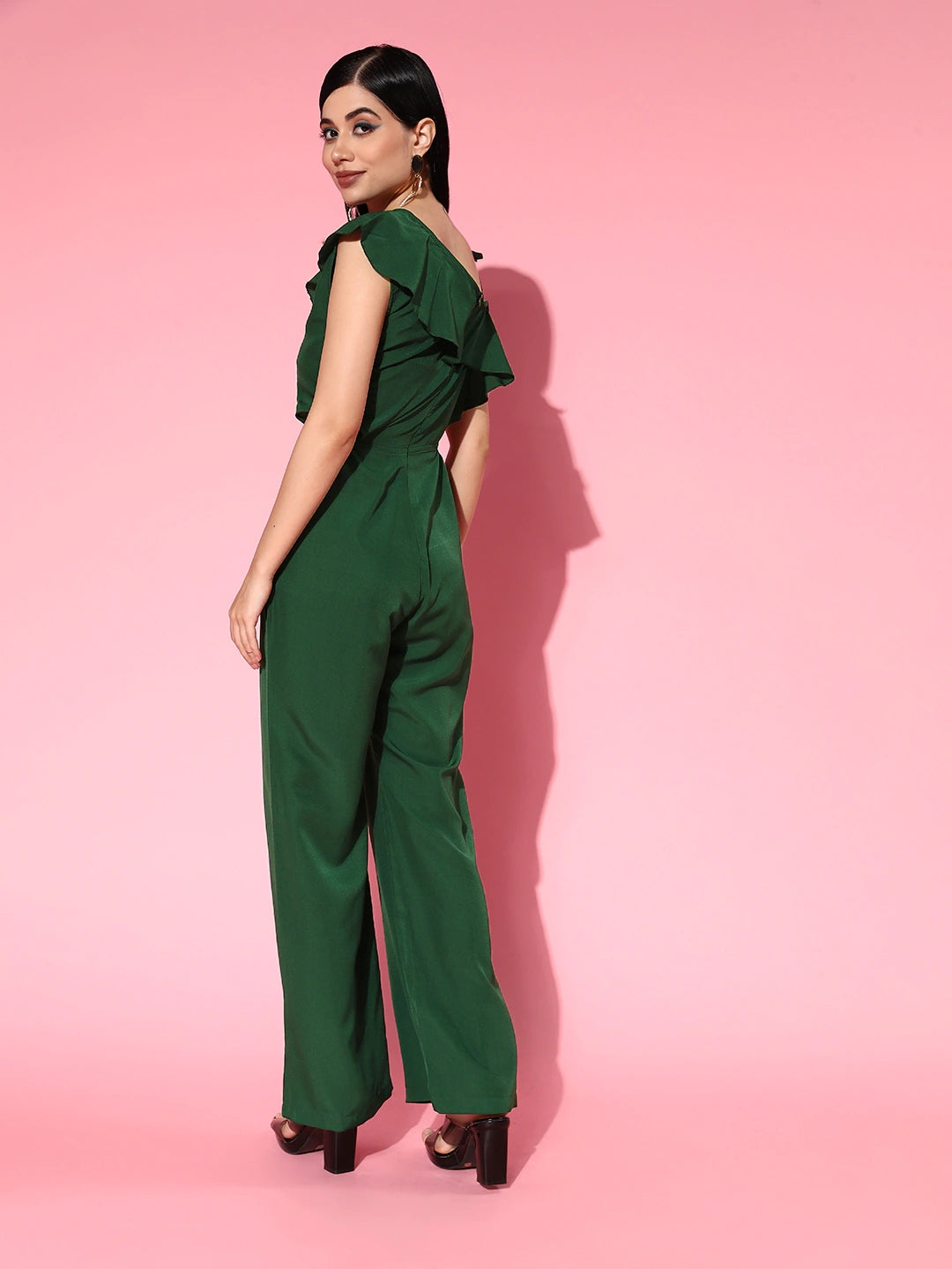 Women Green Solid Asymmetry Jumpsuit