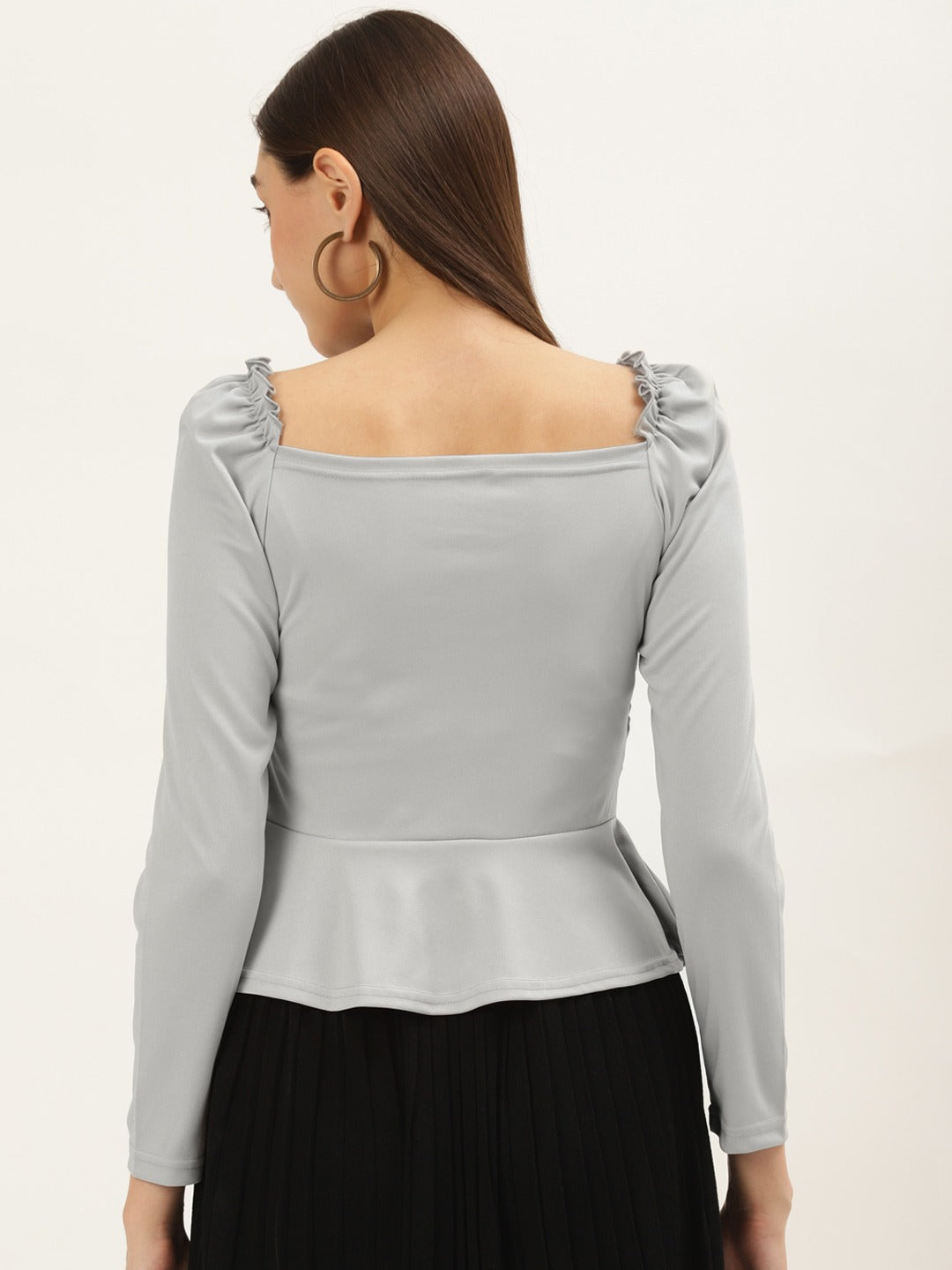 Women Grey Sweetheart Neck Peplum Top